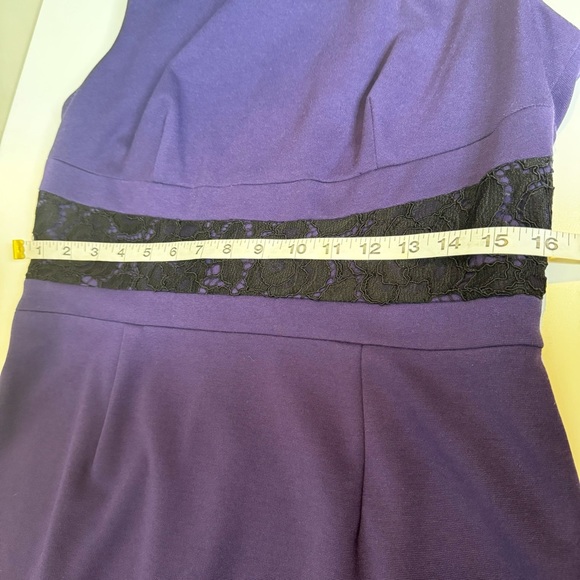Karl Lagerfeld Paris Women's Purple And Black Lace Inset Sheath Dress - Picture 8 of 11